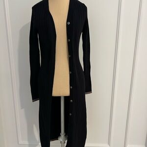 Michael Stars Black Long Cardigan w/ Grey Trim & side slits, Anthropologie, EUC